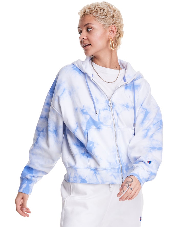 Champion Galaxy Dye Full Zip Boxy Embroidered C Logo Hoodie Dames - Wit/Blauw - Belgie 1583XDCWY